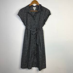 Motherhood Maternity Black White Polkadot Lightweight Button Up Belted Dress M